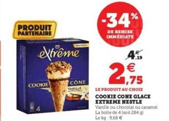 Super U Cookie Cone Glacé Extreme Nestlé offre