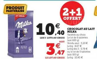 Super U Chocolat Au Lait Milka offre
