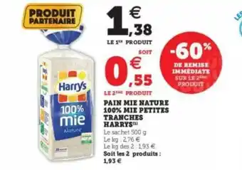 U Express Pain Mie Nature 100% Mie Petites Tranches Harrys -60% De Remise Immédiate Sur Le 2ème Produit offre