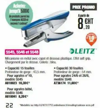 Calipage Leitz Agrafeuse 5545, 5546 Et 5548 offre