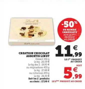 U Express Création Chocolat Assortis Lindt -50% De Remise Immédiate Sur Le 2ème Produit Au Choix offre
