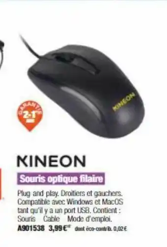 Calipage Souris Optique Filaire Kineon offre