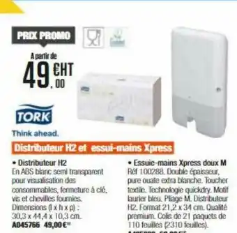 Distributeur H2 Et Essui-mains Xpress Tork