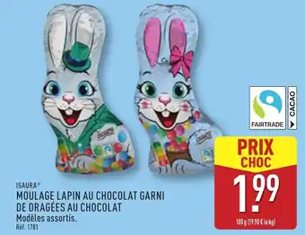 ALDI ISAURA® Moulage lapin au chocolat garni de dragées au chocolat offre