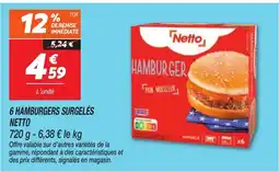 Netto NETTO 6 hamburgers surgelés offre