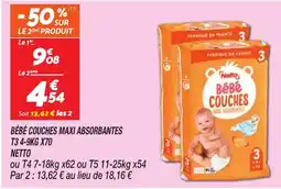 Netto NETTO Bébé couches maxi absorbantes t3 4-9kg x70 offre