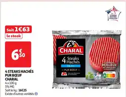 Auchan Supermarché CHARAL 4 steaks hachés pur bœuf offre