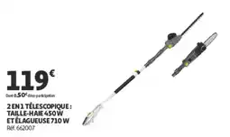 Auchan 2 en 1 télescopique: taille-haie 450W etélagueuse 710 W offre