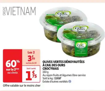 Auchan Supermarché Croc'frais olives vertes dénoyautées à l'ail des ours offre