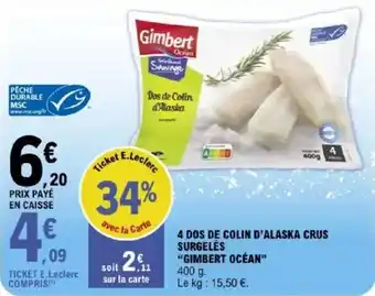 E.Leclerc 4 dos de colin d'alaska crus surgelés gimbert océan offre