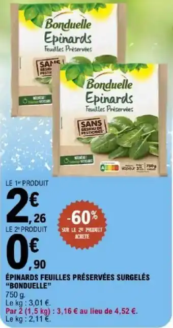 E.Leclerc Épinards feuilles préservées surgelés bonduelle offre