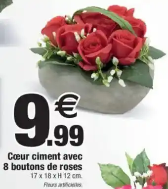 Bazarland Cœur ciment avec 8 boutons de roses offre