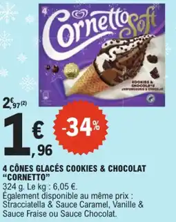 E.Leclerc 4 cônes glacés cookies & chocolat cornetto offre