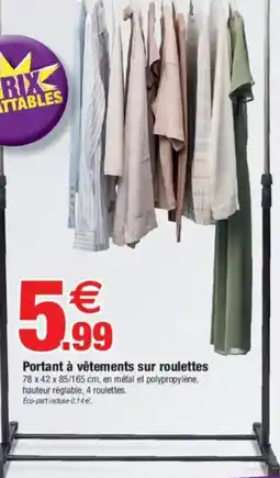 Bazarland Portant à vêtements sur roulettes offre