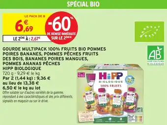 Intermarché Gourde multipack 100% fruits bio pommes poires bananes, pommes pêches fruits d offre