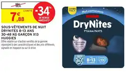 Intermarché Sous-vêtements de nuit drynites 8-13 ans 30-48 kg garçon x13 huggies offre