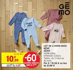 Intermarché Lot de 2 dors-bien bébé gémo offre