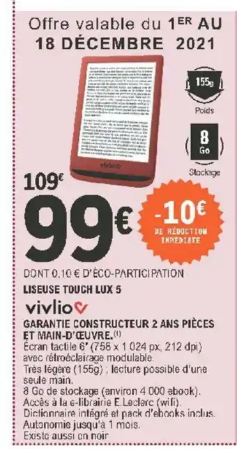 E.Leclerc Liseuse Touch Lux 5 offre