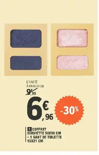 E.Leclerc Coffret Serviette 50x90 Cm + 1 Gant De Toilette 15x21 Cm offre