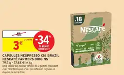 Intermarché Capsules nespresso x18 brazil nescafé farmers origins offre