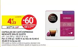 Intermarché Capsules de café espresso nescafé dolce gusto offre