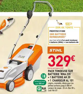 RAGT Jardin & Maison STIHL Pack tondeuse sur batterie 'rma 235' e+1 batterie ak 20 +1 chargeur al 101 offre