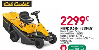 RAGT Jardin & Maison CUB CADET Minirider 3-en-1 'lr1mr76' offre