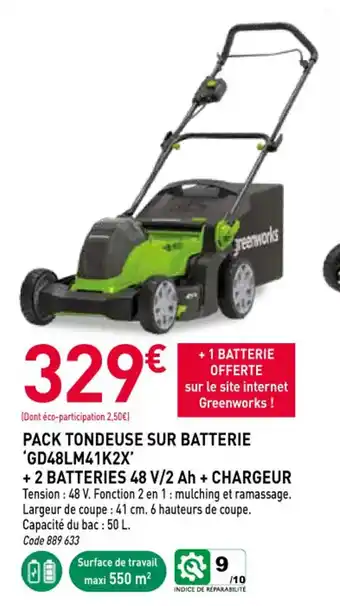 RAGT Jardin & Maison Pack tondeuse sur batterie 'gd48lm41k2x' + 2 batteries 48 v/2 ah + chargeur offre