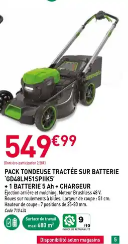 RAGT Jardin & Maison Pack tondeuse tractée sur batterie 'gd48lm51spiik5' +1 batterie 5 ah + chargeur offre