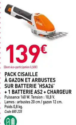 RAGT Jardin & Maison STIHL Pack cisaille à gazon et arbustes sur batterie 'hsa26' +1 batterie as2 + chargeur offre