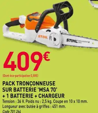 RAGT Jardin & Maison STIHL Pack tronçonneuse sur batterie 'msa 70' +1 batterie + chargeur offre