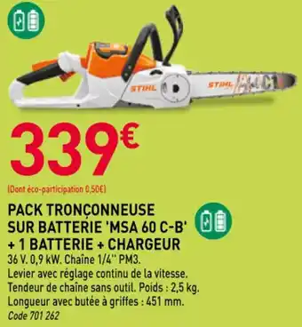 RAGT Jardin & Maison STIHL Pack tronçonneuse sur batterie 'msa 60 c-b' e +1 batterie + chargeur offre