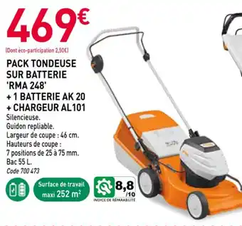 RAGT Jardin & Maison STIHL Pack tondeuse sur batterie 'rma 248' • +1 batterie ak 20 + chargeur al101 offre