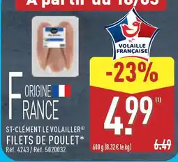 ALDI St-Clément Le Volailleur Filets de poulet offre