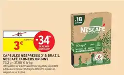 Intermarché Nescafé - capsules nespresso 18 brazil farmers origins offre