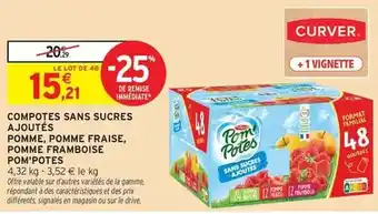 Intermarché Pom'potes - compotes sans sucres ajoutés pomme, pomme fraise, pomme framboise offre