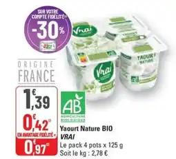 G20 VRAI Yaourt nature bio offre