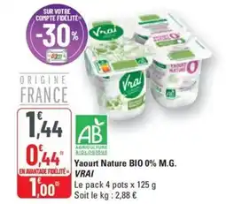 G20 VRAI Yaourt Nature BIO 0% M.G. offre