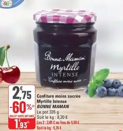 G20 BONNE MAMAN Confiture moins sucrée Myrtille Intense offre