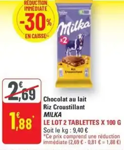 G20 MILKA Chocolat au lait Riz Croustillant offre