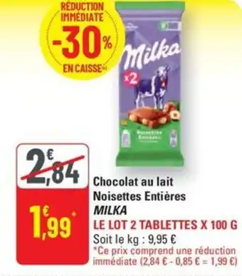 G20 MILKA Chocolat au lait Noisettes Entières offre