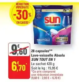 G20 SUN TOUT EN 1 28 capsules Lave-vaisselle Absolu offre