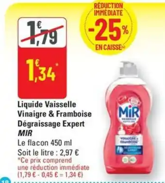 G20 MIR Liquide Vaisselle Vinaigre & Framboise Dégraissage Expert offre