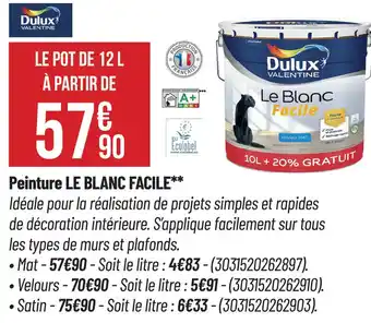 Bricorama DULUX Peinture le blanc facile offre