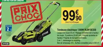 Tridôme RYOBI Tondeuse électrique 1300W RLM13E33S offre