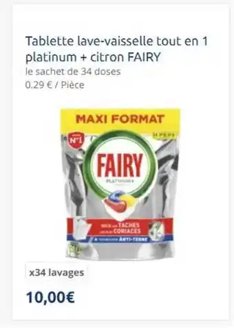 Carrefour Drive Tablette Lave-vaisselle Tout En 1 Platinum + Citron Fairy offre