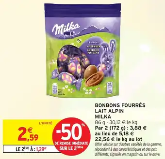 Intermarché Bonbons fourrés lait alpin milka offre