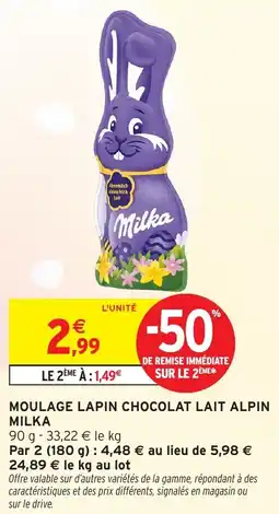 Intermarché Moulage lapin chocolat lait alpin milka offre