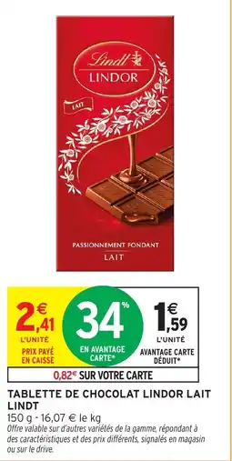 Intermarché Tablette de chocolat lindor lait lindt offre