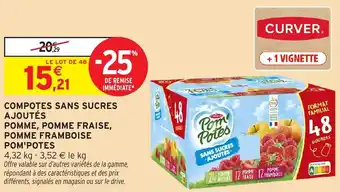 Intermarché Compotes sans sucres ajoutés pomme, pomme fraise, pomme framboise pom'potes offre